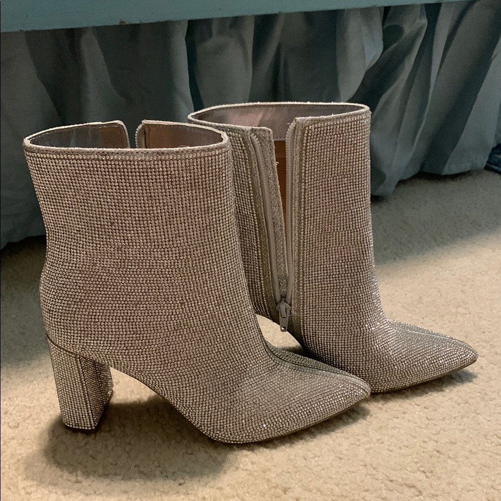 INC International Concepts Shimmering Silver Heeled Boots